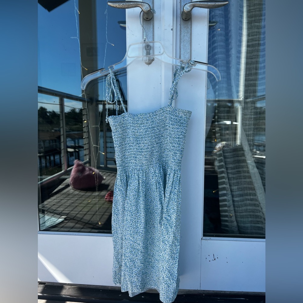 Floral blue spaghetti strap dress